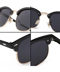 Round Genuine Semi Metal Quality Horn Rimmed Sunglasses Men Women Stylish UV400 - Black/Orange - CU18EUK6SUX $12.08