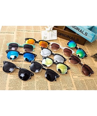 Round Genuine Semi Metal Quality Horn Rimmed Sunglasses Men Women Stylish UV400 - Black/Orange - CU18EUK6SUX $12.08