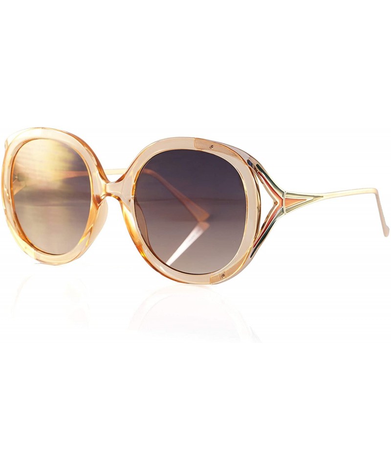 Square Oversize Luxury Open Metal Temple Round Square Sunglasses A269 - Amber Black - C018R54ZZU2 $15.27