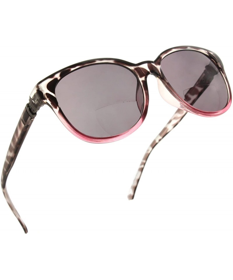 Round Cateye Bifocal Reading Sunglasses for Women Sunglass Readers with Designer Style - Black/Pink - CA17AYT6QEU $21.28
