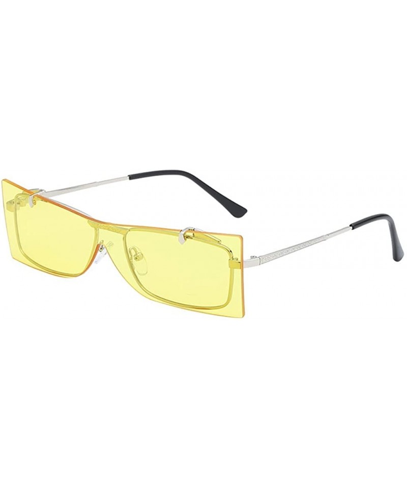 Oversized Flip Cover Sunglasses - Vintage Oversize Square Glasses with Metal Frame Retro Sun Glasses Flat Lens - F - CM196NAW...