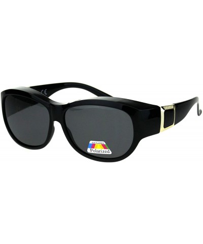 Oval Polarized Lens Fit Over Sunglasses Womens Oval Oversized Designer Style - Black - CB18IHN57M8 $27.13