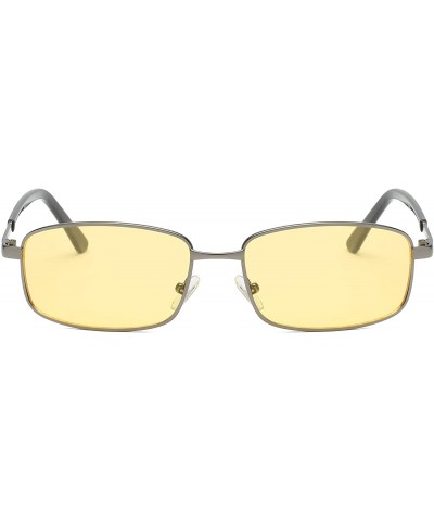 Rectangular Retro Vintage Metal Rectangular Flat Lens UV Protection Fashion Sunglasses for Men and Women - Yellow - CF18IZ0Z8...
