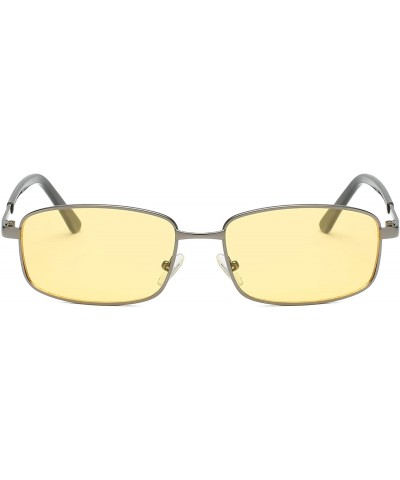 Rectangular Retro Vintage Metal Rectangular Flat Lens UV Protection Fashion Sunglasses for Men and Women - Yellow - CF18IZ0Z8...