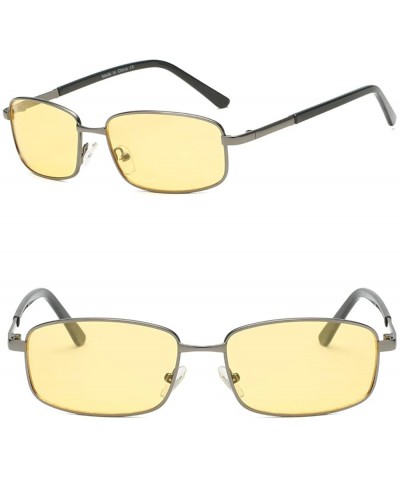 Rectangular Retro Vintage Metal Rectangular Flat Lens UV Protection Fashion Sunglasses for Men and Women - Yellow - CF18IZ0Z8...