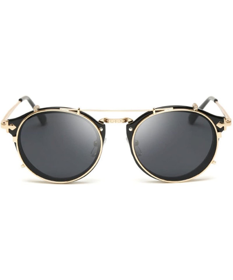 Oval Vintage Round Anti-UV Lens Metal Frame Two Usages Sunglasses - Gold-black Frame/Grey Mirror - CL12EECKV0F $17.84