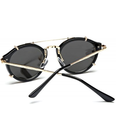 Oval Vintage Round Anti-UV Lens Metal Frame Two Usages Sunglasses - Gold-black Frame/Grey Mirror - CL12EECKV0F $17.84