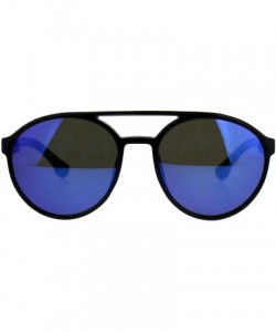 Round Mens Mirror Lens Side Visor Plastic Cafe Racer Round Sunglasses - Black Blue - CA18CMNHS28 $13.31