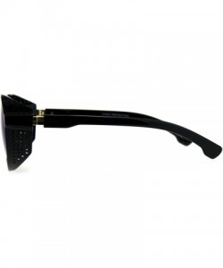 Round Mens Mirror Lens Side Visor Plastic Cafe Racer Round Sunglasses - Black Blue - CA18CMNHS28 $13.31
