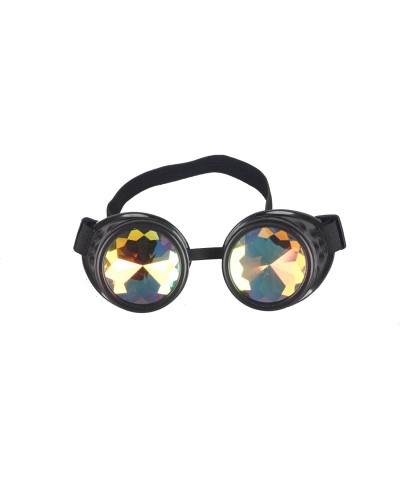 Wrap Kaleidoscope Steampunk Rave Glasses Goggles with Rainbow Crystal Glass Lens - Black - C212N13ZT15 $26.93