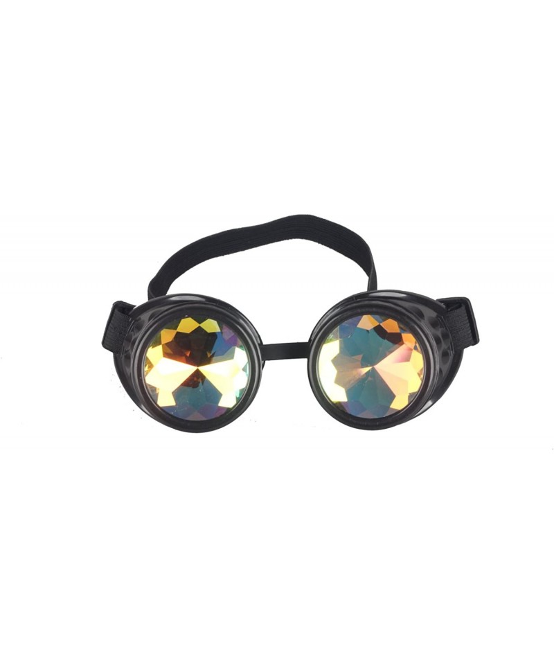 Wrap Kaleidoscope Steampunk Rave Glasses Goggles with Rainbow Crystal Glass Lens - Black - C212N13ZT15 $11.90