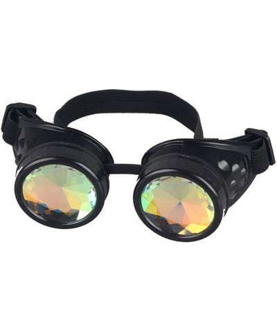 Wrap Kaleidoscope Steampunk Rave Glasses Goggles with Rainbow Crystal Glass Lens - Black - C212N13ZT15 $11.90