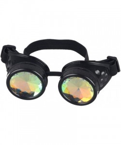 Wrap Kaleidoscope Steampunk Rave Glasses Goggles with Rainbow Crystal Glass Lens - Black - C212N13ZT15 $11.90