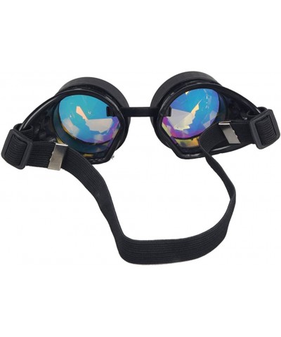 Wrap Kaleidoscope Steampunk Rave Glasses Goggles with Rainbow Crystal Glass Lens - Black - C212N13ZT15 $11.90