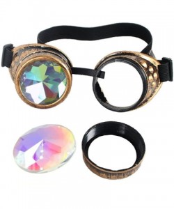 Wrap Kaleidoscope Steampunk Rave Glasses Goggles with Rainbow Crystal Glass Lens - Black - C212N13ZT15 $11.90