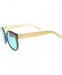Round Eco-Friendly Real Bamboo Temples Mirrored Lens Round Sunglasses 53mm - Black / Pink Yellow Mirror - CF12H0L9IOH $28.68
