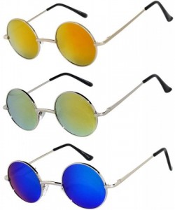 Goggle Set of 3 Pairs Round Retro Vintage Circle Sunglasses Colored Metal Frame Small model 43 mm - CV184Y4EOCL $21.37