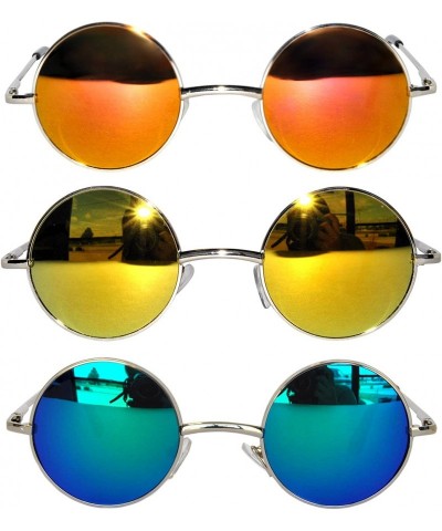 Goggle Set of 3 Pairs Round Retro Vintage Circle Sunglasses Colored Metal Frame Small model 43 mm - CV184Y4EOCL $7.63