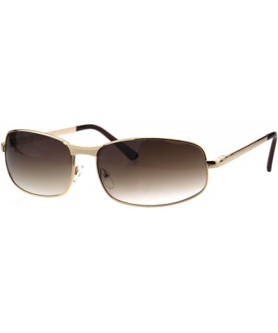 Oval Mens Oval Narrow Rectangular Metal Rim Designer Racer Sunglasses - Gold Gradient Brown - C518GZWYDSN $18.54