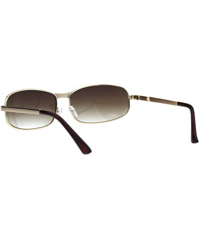 Oval Mens Oval Narrow Rectangular Metal Rim Designer Racer Sunglasses - Gold Gradient Brown - C518GZWYDSN $11.03