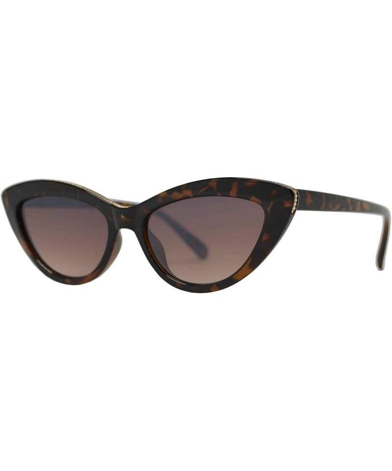 Cat Eye Retro Vintage Small Super Cat Eye Sunglasses for Women with Flat Lens - Tortoise + Brown - CZ195D8RWQN $14.74