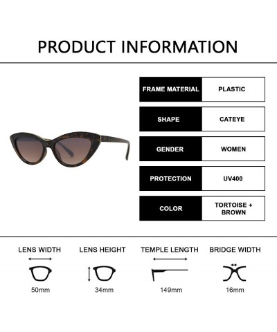 Cat Eye Retro Vintage Small Super Cat Eye Sunglasses for Women with Flat Lens - Tortoise + Brown - CZ195D8RWQN $14.74