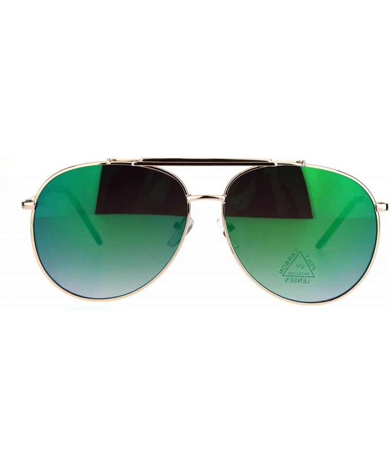 Aviator Color Reflective Mirror Flat Top Wire Bridge Officer Style Sunglasses - Gold Teal - CK18KK2ZL83 $8.12