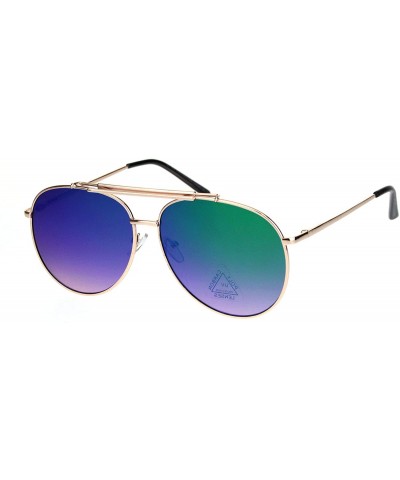 Aviator Color Reflective Mirror Flat Top Wire Bridge Officer Style Sunglasses - Gold Teal - CK18KK2ZL83 $8.12