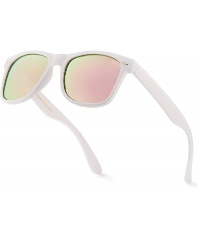 Rectangular Classic Polarized Sunglasses - Matte White - Revo Rose Gold - C9196R42MAC $11.26