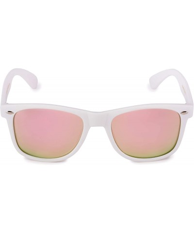 Rectangular Classic Polarized Sunglasses - Matte White - Revo Rose Gold - C9196R42MAC $11.26