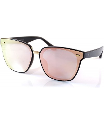 Square Unisex Horn Rimmed Gradient Mirrored Couple Sunglasses A196 - Black/ Pink Rv - C418EIU8N67 $13.05