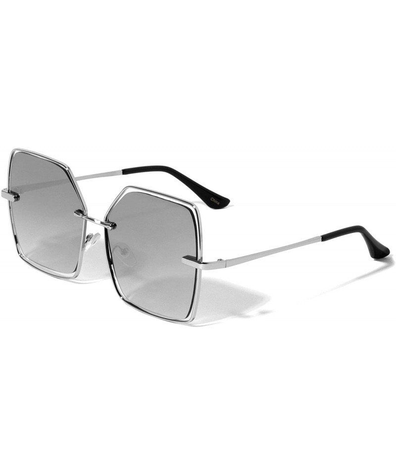 Butterfly Geometric Flat Lens Floating Frame Sunglasses - Silver - CB1972XIG3C $10.55