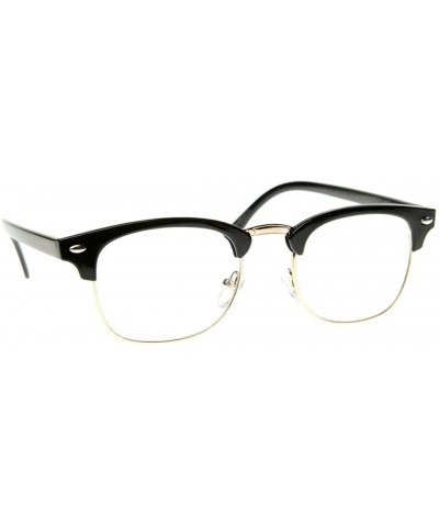 Round Classic Half Frame Horned Rim Gold Accent Half Frame Sunglasses - Clear Black - CZ12OBCBUHQ $12.13