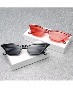 Square Small Frame Skinny Cat Eye Sunglasses for Women Colorful Lens Mini Narrow Square Retro Cateye Vintage Sunglasses - C81...
