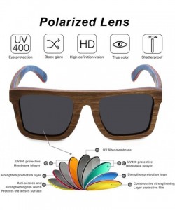 Wayfarer Mens Sunglasses Polarized Skateboard Wood Eyewear for Women UV Protection with Case - Coffee Frame/Gray Lens - CQ184...