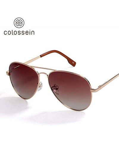 Aviator Sunglasses Men Polarized Brand Classic Metal Pilot Glasses For Women Brown - Brown - C518YQUHTXG $31.12