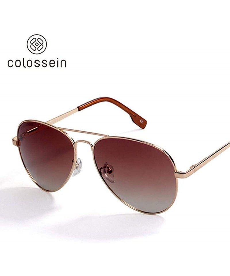 Aviator Sunglasses Men Polarized Brand Classic Metal Pilot Glasses For Women Brown - Brown - C518YQUHTXG $14.84