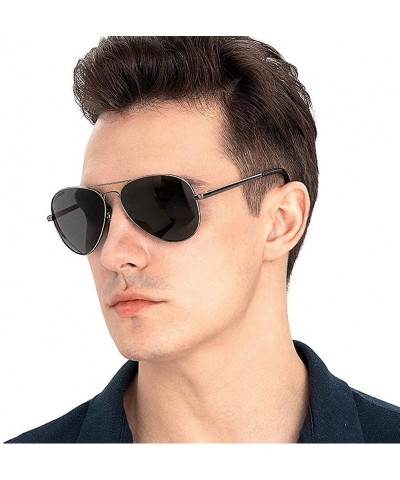 Aviator Sunglasses Men Polarized Brand Classic Metal Pilot Glasses For Women Brown - Brown - C518YQUHTXG $14.84