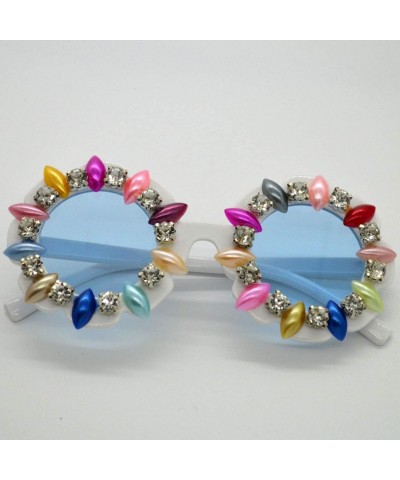 Round Flower Kids Sunglasses Small Round Handmade Diamond Eyewear 2020 Summer Beach Children Party Eyeglasses Gafas - CB198AH...