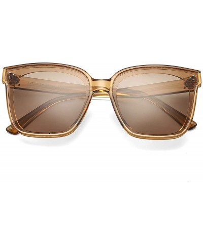 Round Polarized Women Oversized Sunglasses Square Horn Rimmed Stylish Shades with Flat Lens - Clear Brown - CN1992LSLLI $28.33