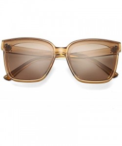 Round Polarized Women Oversized Sunglasses Square Horn Rimmed Stylish Shades with Flat Lens - Clear Brown - CN1992LSLLI $12.67