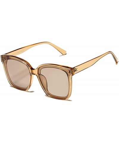 Round Polarized Women Oversized Sunglasses Square Horn Rimmed Stylish Shades with Flat Lens - Clear Brown - CN1992LSLLI $12.67