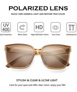 Round Polarized Women Oversized Sunglasses Square Horn Rimmed Stylish Shades with Flat Lens - Clear Brown - CN1992LSLLI $12.67