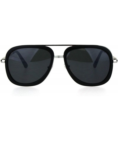 Rectangular Mobster Flattop Double Rim Racer Sunglasses - Silver Matte Black - CJ18HLGOAW5 $11.74