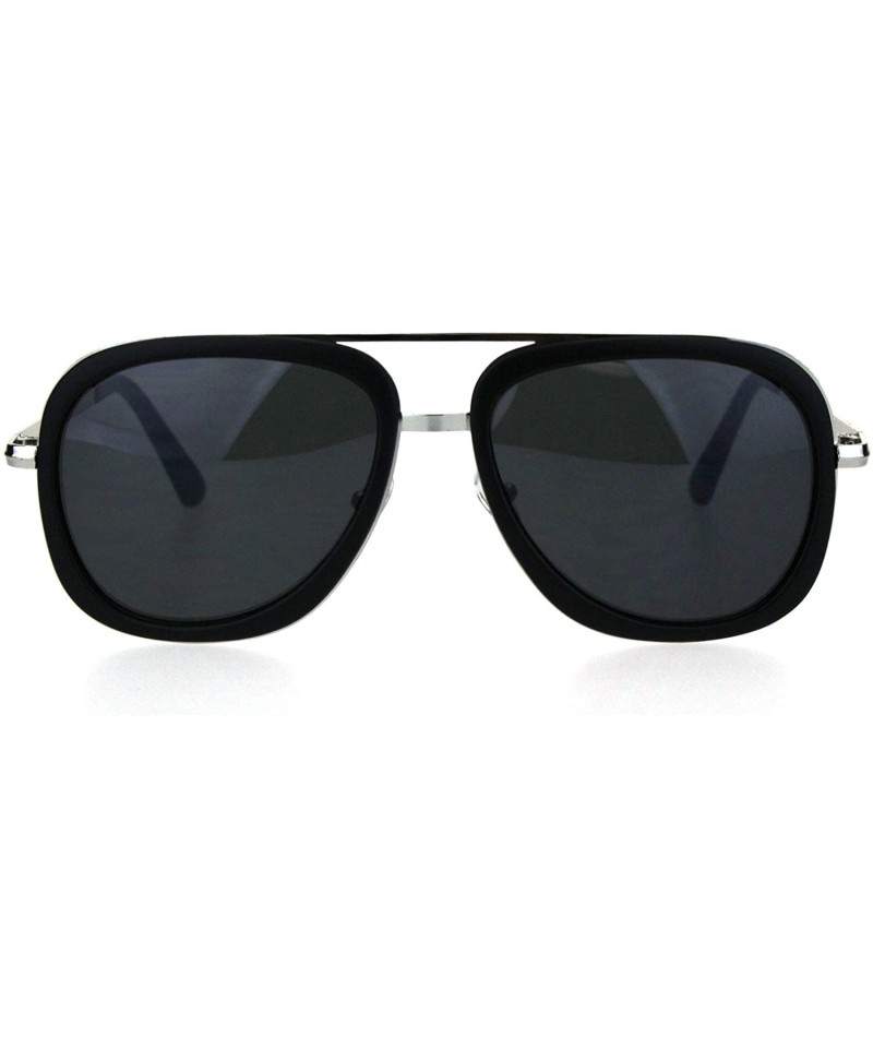 Rectangular Mobster Flattop Double Rim Racer Sunglasses - Silver Matte Black - CJ18HLGOAW5 $11.74