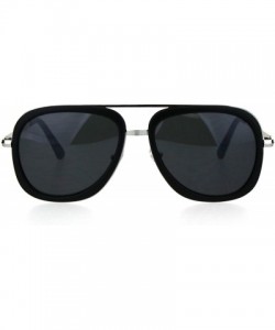 Rectangular Mobster Flattop Double Rim Racer Sunglasses - Silver Matte Black - CJ18HLGOAW5 $11.74