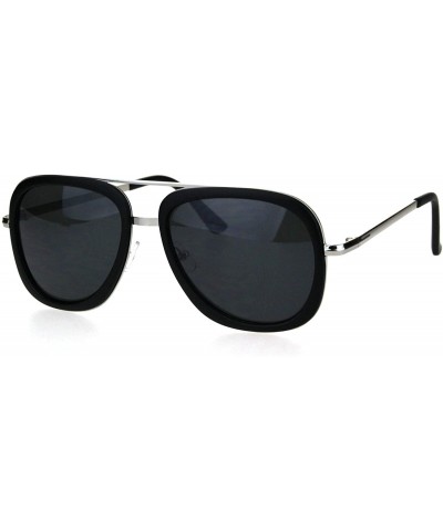 Rectangular Mobster Flattop Double Rim Racer Sunglasses - Silver Matte Black - CJ18HLGOAW5 $11.74