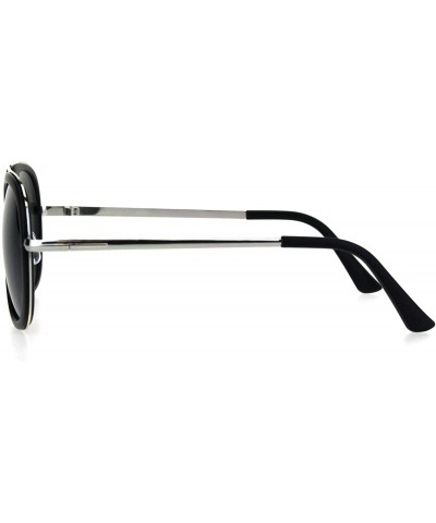 Rectangular Mobster Flattop Double Rim Racer Sunglasses - Silver Matte Black - CJ18HLGOAW5 $11.74