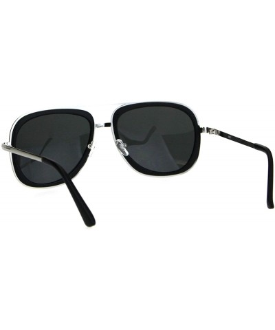 Rectangular Mobster Flattop Double Rim Racer Sunglasses - Silver Matte Black - CJ18HLGOAW5 $11.74