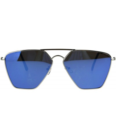 Oval Angular Squared Flat Top Pilots Color Mirror Metal Sunglasses - Silver Blue - CS186C2LT0L $10.53